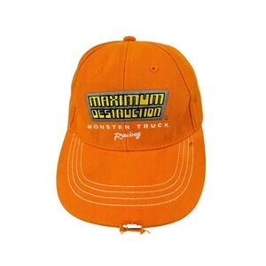 Monster Jam Maximum Destruction Hat Cap Racing Mens Orange Distressed Max-D